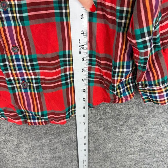 Liz Wear Shirt Men M Medium Red Plaid Button Up Collared Long Sleeve Rayon - Picture 5 of 6